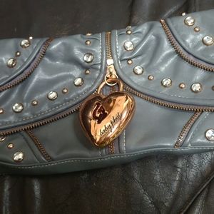 Vintage 90's Baby Phat Leather and Rhinestone with Rose gold Brass Heart Clutch